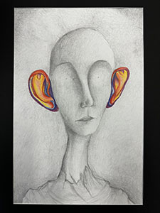 Image of Sophia Koetter's graphite and color pencil, Jazzy Listener.